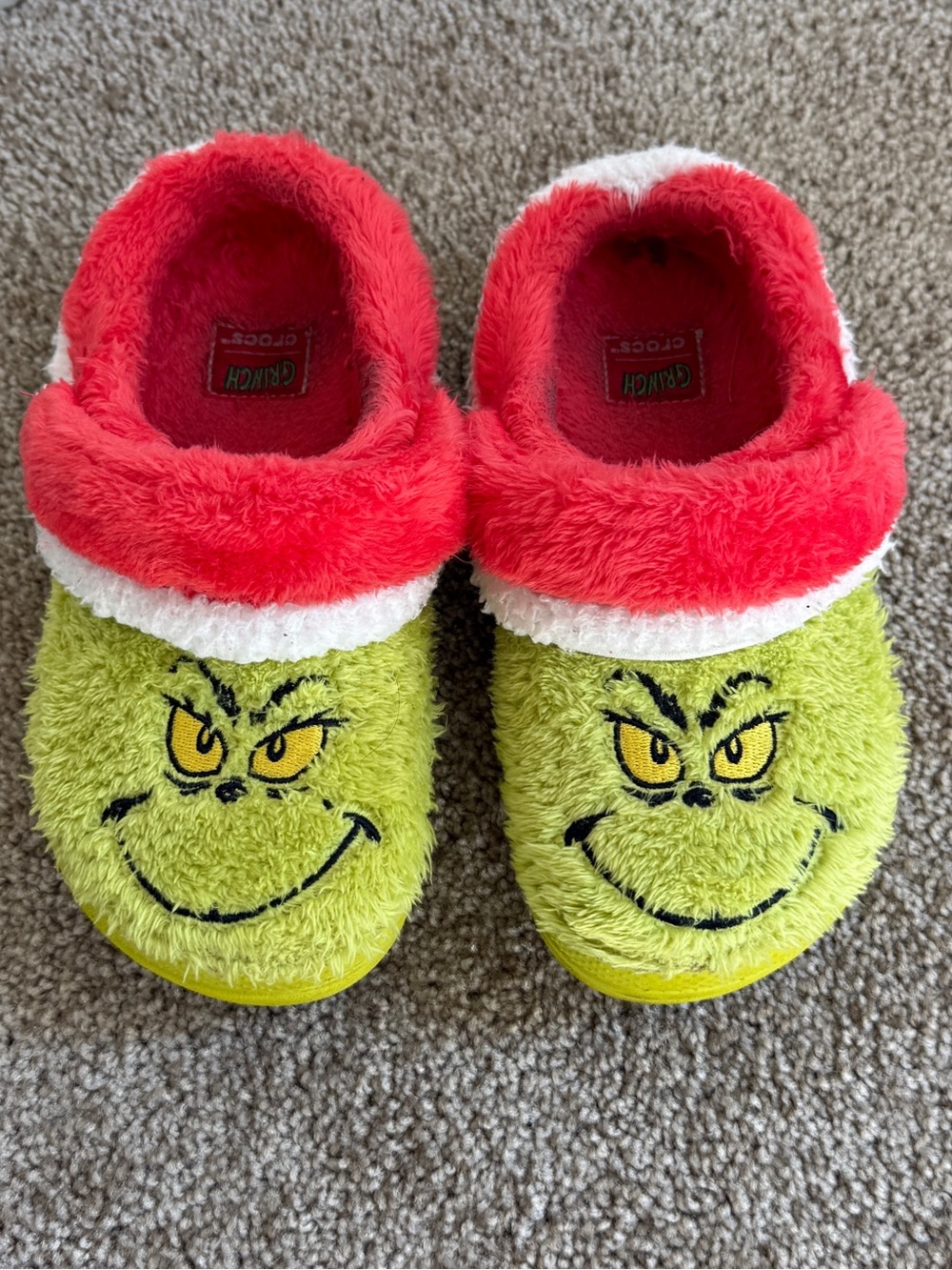 Crocs The Grinch Fuzzy Lined Clogs Kids 1J Unisex Christmas Slippers